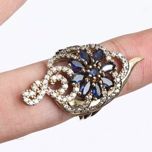Sultan Ottoman Topaz Sapphire Modern Silver Ring